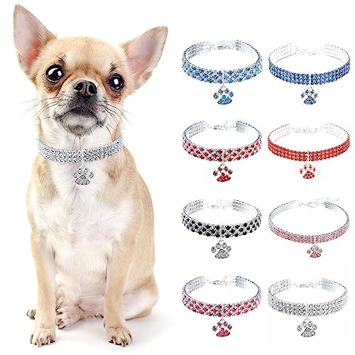 PAIDEFUL Hundehalsband Halsband Diamant Strass Bling Pfote für kleine Hunde Verstellbares Katzenhalsband Schnellverschluss-Schnalle Geburtstagsfeier Leicht Niedlich, Silber, L von PAIDEFUL