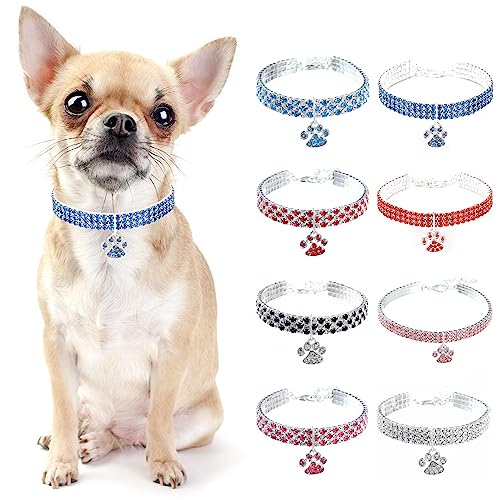 PAIDEFUL Hundehalsband Halsband Diamant Strass Bling Pfote für kleine Hunde Verstellbares Katzenhalsband Schnellverschluss-Schnalle Geburtstagsfeier Leicht Niedlich Blau M von PAIDEFUL