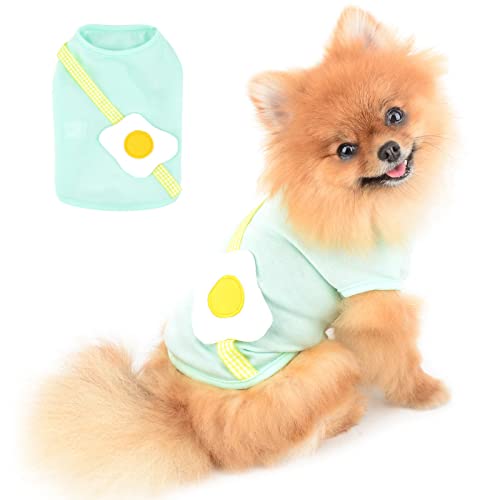 PAIDEFUL Hundehemd für Kleine Mittelgroße Hunde Katzen Jungen Weiche Baumwolle T-Shirts mit Pochiertem Ei Dekoration Welpen Chihuahua Yorkie Kleidung Haustier Sommer Outdoor Grün XL von PAIDEFUL