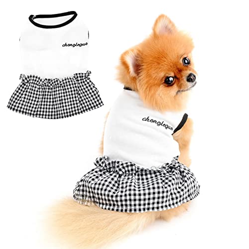 PAIDEFUL Hund Sommerkleid Schwarz Weiß Plaid Sommerkleid für kleine Haustiere Mädchen Kostüm Weich Bequem Frühling Sommer Hundebekleidung, Weiß, XS von PAIDEFUL