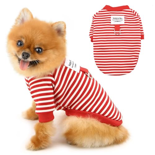 PAIDEFUL Hundekleidung für kleine Hunde, gestreift, weich, leicht, Welpen-Outfits, bequeme Hundebekleidung, Frühling, Herbst, Katzenkostüm, Pullover, modisch, Chihuahua, Yorkie, D-Ring, Rot, Größe XL von PAIDEFUL