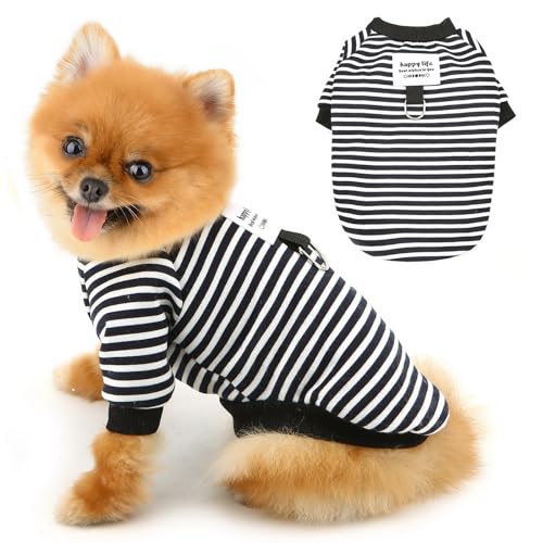 PAIDEFUL Hundekleidung für kleine Hunde, gestreift, weich, leicht, Welpen-Outfits, bequeme Hundebekleidung, Frühling, Herbst, Katzenkostüm, Pullover, modisch, Chihuahua, Yorkie, D-Ring, Schwarz, Größe von PAIDEFUL