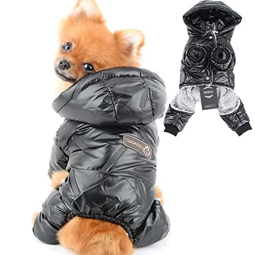 PAIDEFUL Wasserdichter Kleiner Hund Wintermantel Kapuzenjacke Puffermantel für Welpen Chihuahua Kleidung Kaltes Wetter Mädchen Jungen Große Katze Bekleidung Haustier Schneeanzug Winddicht Schwarz S von PAIDEFUL