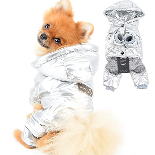 PAIDEFUL Wasserdichter Kleiner Hund Wintermantel Kapuzenjacke Puffermantel für Welpen Chihuahua Kleidung Kaltes Wetter Mädchen Jungen Große Katze Bekleidung Haustier Schneeanzug Winddicht Silber M von PAIDEFUL