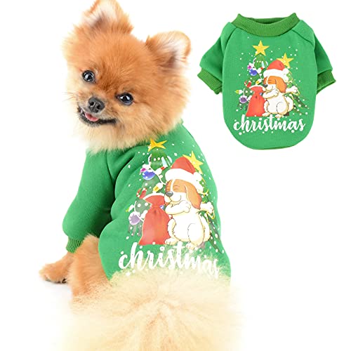 PAIDEFUL Hundepullover Weihnachten Pullover für Kleine Mittlere Hunde Fleece Gefüttert Warmer Mantel Winter Pyjamas Welpen Chihuahua Kleidung Katzenbekleidung Homewear Kaltes Wetter Herbst Grün L von PAIDEFUL