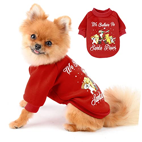 PAIDEFUL Hundepyjamas Weihnachten Pjs Pullover für Kleine Mittelgroße Hunde Fleece Gefüttert Warmer Mantel Winter Welpen Chihuahua Kleidung Katzenbekleidung Homewear ​Kaltes Wetter Herbst Rot S von PAIDEFUL