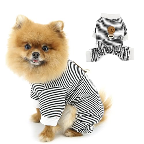 PAIDEFUL Klassischer gestreifter Hundeschlafanzug für kleine Hunde, Dehnbare weiche Hundeschlafanzug Jammies 4 beinige Haustierpyjamas Leicht Atmungsaktiv Welpen Jumpsuit Sommer Frühling von PAIDEFUL