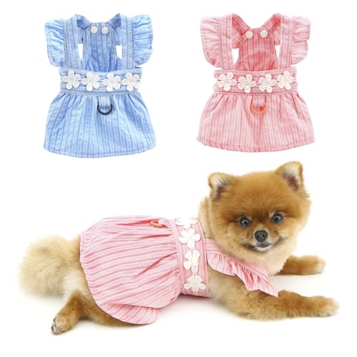 PAIDEFUL Kleid für kleine Hunde, elegantes Sommerkleid, gestreifter Welpenrock mit Blumenstickerei, Sommerriemen, Prinzessinnenkleider, coole Haustierkleidung, niedliches Katzen-, Chihuahua-Kostüm, von PAIDEFUL