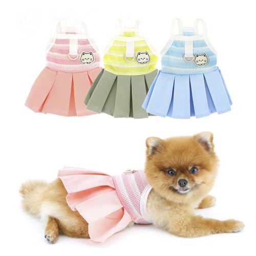 PAIDEFUL Kleid für kleine Hunde, süßes Sommerkleid, kühler Faltenrock für Mädchen, Hunde, weich, atmungsaktiv, Hundepullover, Katzenkostüm, Chihuahua-Bekleidung, D-Ring, Rosa, Größe M von PAIDEFUL