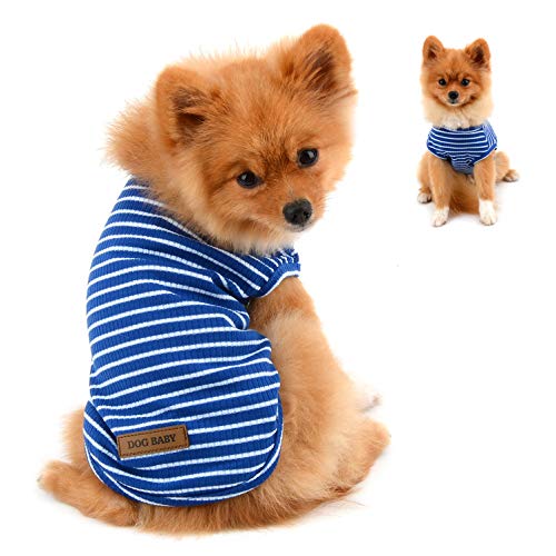 PAIDEFUL Kleidung für Kleine Hunde Junge Mädchen Sommer Gestreifte Welpe T-Shirt Weste Atmungsaktiv 100% Baumwolle T-Shirt Ärmelloses Chihuahua Yorkshire Blau L von PAIDEFUL