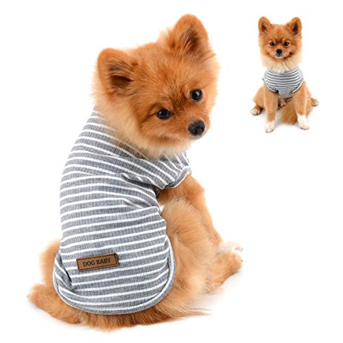 PAIDEFUL Kleidung für Kleine Hunde Junge Mädchen Sommer Gestreifte Welpe T-Shirt Weste Atmungsaktiv 100% Baumwolle T-Shirt Ärmelloses Chihuahua Yorkshire Grau L von PAIDEFUL