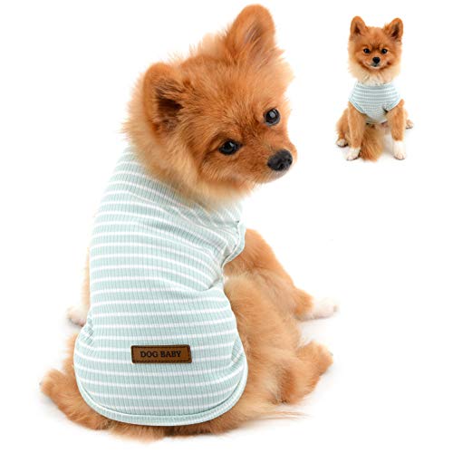 PAIDEFUL Kleidung für Kleine Hunde Junge Mädchen Sommer Gestreifte Welpe T-Shirt Weste Atmungsaktiv 100% Baumwolle T-Shirt Ärmelloses Chihuahua Yorkshire Grün XL von PAIDEFUL