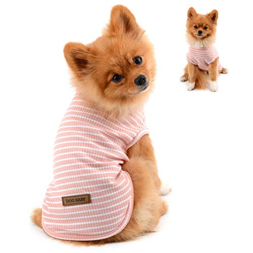 PAIDEFUL Kleidung für Kleine Hunde Junge Mädchen Sommer Gestreifte Welpe T-Shirt Weste Atmungsaktiv 100% Baumwolle T-Shirt Ärmelloses Chihuahua Yorkshire Pink L von PAIDEFUL