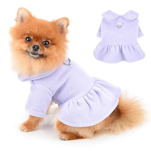 PAIDEFUL Kleine Hund Mädchen Kleid Baumwolle Rüschen Prinzessin Herbst Winter Weich Bequem Welpen Kleidung D-Ring Katzen Kostüm Party Hochzeit Geburtstag, Lila, S von PAIDEFUL