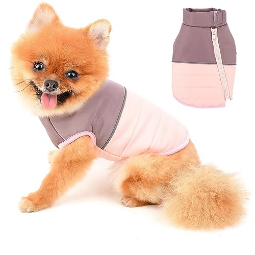 PAIDEFUL Kleine Hundeweste mit Reißverschluss, Winter-Fleece, warmer Mantel, weich, bequem, Welpenkleidung, für drinnen und draußen, winddichte Jacke, Katzenkostüm, Rosa, XXL von PAIDEFUL