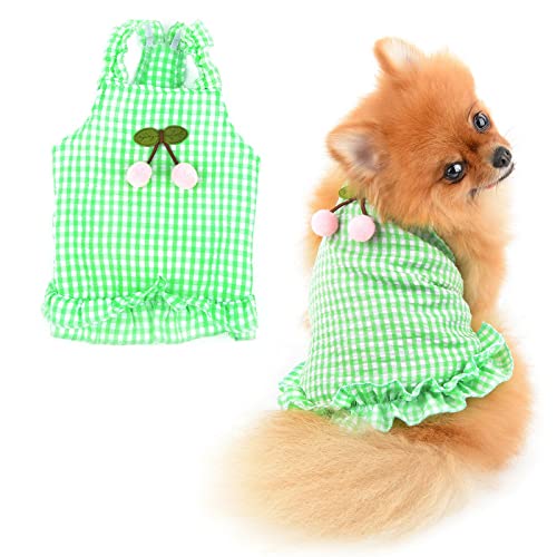 PAIDEFUL Hund Kleider Plaid Kirsche Sommerkleid Weich Bequem Atmungsaktiv Hundekleidung Ärmellos Katzen Kostüm, Grün, XL von PAIDEFUL