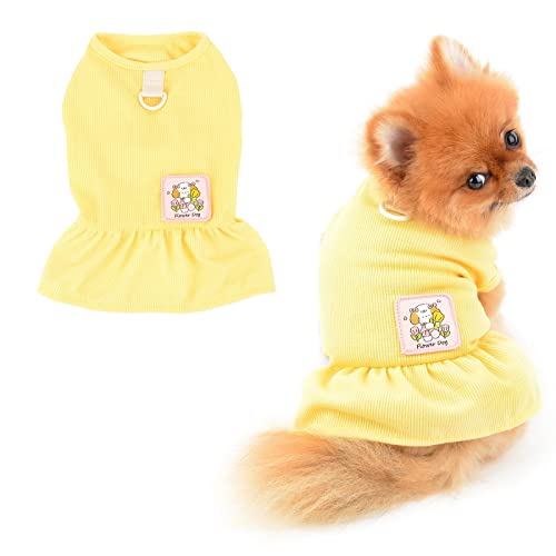 PAIDEFUL Kleine Mädchen Hund Kleider Prinzessin Cartoon Patch Weich Bequem Atmungsaktiv Hundekleidung Pullover Ärmellos Dehnbar Katzen Kostüm D-Ring Geburtstagsfeier, Gelb, XL von PAIDEFUL