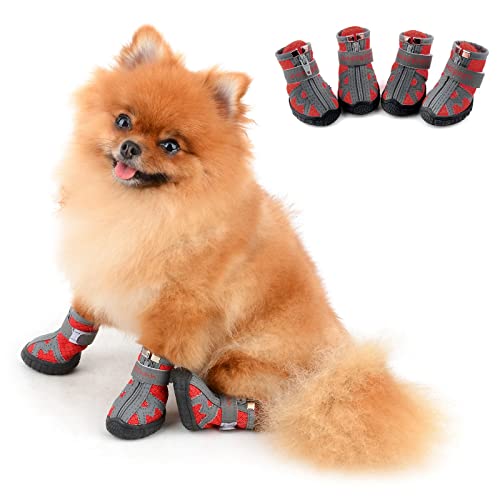 PAIDEFUL Pfotenschützer Hundestiefel Sommer für Kleine Hunde Reflektierendes Weiches Netz Atmungsaktive Verstellbare Wanderschuhe für Mittelgroße Hunde Haustier Gummi Anti-Rutsch-Sohle Sandalen von PAIDEFUL