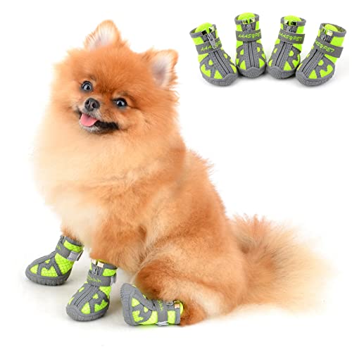 PAIDEFUL Pfotenschützer Hundestiefel Sommer für Kleine Hunde Reflektierendes Weiches Netz Atmungsaktive Verstellbare Wanderschuhe für Mittelgroße Hunde Haustier Gummi Anti-Rutsch-Sohle Sandalen von PAIDEFUL