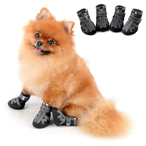 PAIDEFUL Pfotenschützer Hundestiefel Sommer für Kleine Hunde Reflektierendes Weiches Netz Atmungsaktive Verstellbare Wanderschuhe für Mittelgroße Hunde Haustier Gummi Anti-Rutsch-Sohle Sandalen von PAIDEFUL