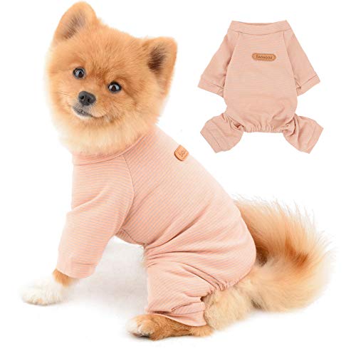 PAIDEFUL Pyjamas für kleine mittelgroße Hunde Katzen Modestreifen Pjs Warm Strampler vier Beine Pet Jumpsuits Gemütlicher Bodysuit Welpe Chihuahua Kleidung Bekleidung Homewear Frühling Herbst Pink XXL von PAIDEFUL