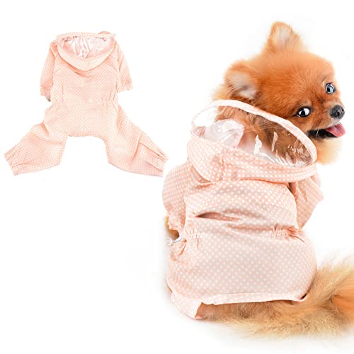 PAIDEFUL Regenmantel für kleine Hunde, gepunktet, vierbeinige Regenjacke, wasserdichte Hundekleidung, leicht, Verstellbarer Kordelzug, Katzen Kostüm, Rosa, XXL von PAIDEFUL