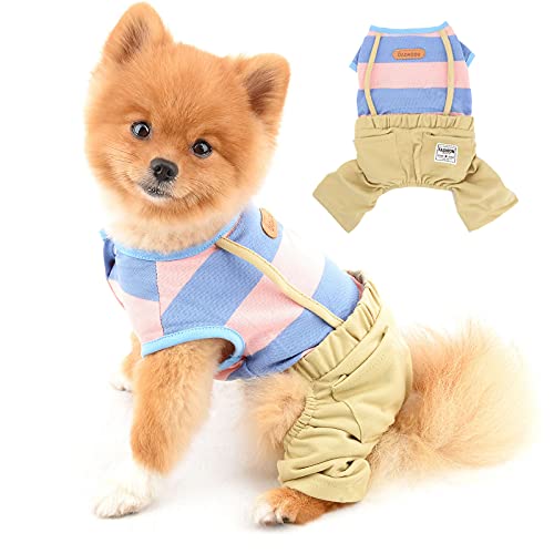 PAIDEFUL Streifen Hemden für Kleine Mittelgroße Hunde T-Shirt für Katzen Bluse mit Hosen 4 Beine Overalls Nette Welpen Chihuahua Kleidung für Haustiere Frühling Sommer Tägliche Kleidung Pink S von PAIDEFUL