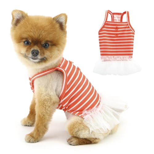 PAIDEFUL Tutu-Kleid für Mädchen und Hunde, klassisch gestreifter Tüllrock für kleine Hunde, niedliches Trägerkleid, weich, dehnbar, Welpenkleidung, Outfits, leicht, Haustier-Sommerkleid, von PAIDEFUL