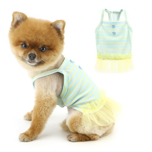 PAIDEFUL Tutu-Kleid für Mädchen und Hunde, klassisch gestreifter Tüllrock für kleine Hunde, niedliches Trägerkleid, weich, dehnbar, Welpenkleidung, Outfits, leicht, Haustier-Sommerkleid, von PAIDEFUL