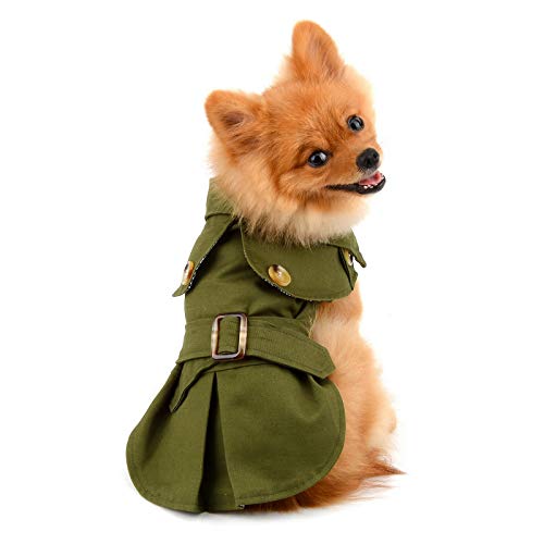 PAIDEFUL Westernjacke für kleine Hunde, winddicht, Westernjacke, mit Gürtel, für Herbst und Winter, für Welpen, Chihuahua, Yorkie, Armeegrün, Größe L von PAIDEFUL