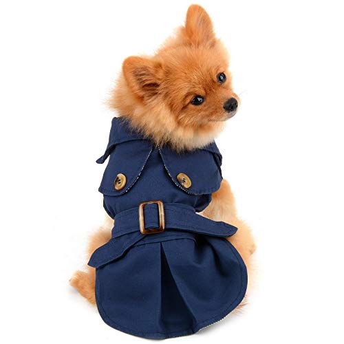 PAIDEFUL Westernjacke für kleine Hunde, winddicht, Westernjacke, mit Gürtel, für Herbst und Winter, für Welpen, Chihuahua, Yorkie, Marineblau, Größe S von PAIDEFUL