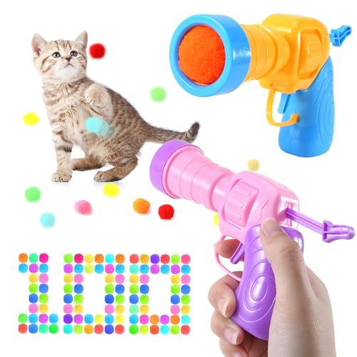 PAKESI 2 Cat Ball Spielzeug Launcher beinhaltet 100-bunte Plüsch-Katzenbälle und EIN aufregendes Launcher-Kit für Stunden interaktiver von PAKESI