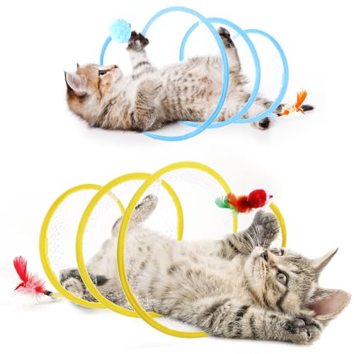 PAKESI 2 Stück gefaltetes Katzentunnel-Spielzeug, Katzenspielzeug-Tunnel für Indoor-Katzen, interaktives Dekompressions-Spielzeug, bietet endlosen Spaß und Komfort für Ihre geliebte Katze von PAKESI