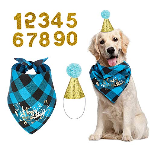 PAKESI Hunde-Geburtstags-Halstuch, Hunde-Geburtstagsmütze mit 0–8 Figuren von PAKESI