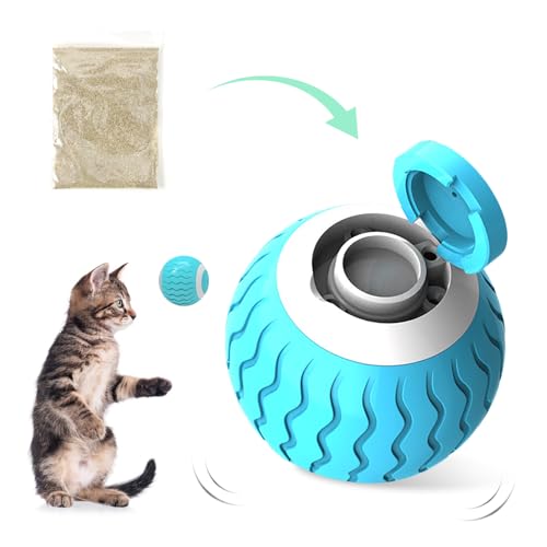 PAKESI Intelligente interaktive Katze Spielzeug Ball Wicked Ball, automatische bewegliche Katze Ball Spielzeug mit Katzenminze, USB wiederaufladbar, Katze/Kitty, blau von PAKESI