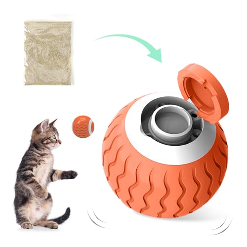 PAKESI Intelligente interaktive Katze Spielzeug Ball Wicked Ball, automatische bewegliche Katze Ball Spielzeug mit Katzenminze, USB wiederaufladbar, Katze/Kitty, orange von PAKESI