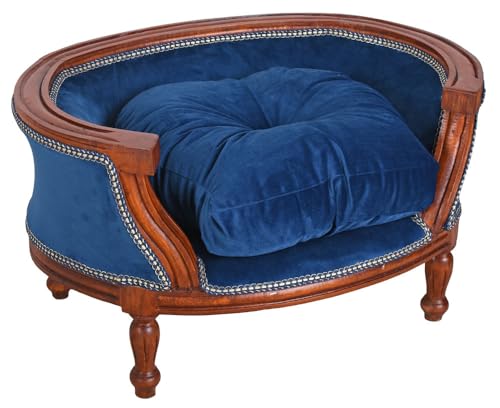 Hundebett Barock Hundesofa mit Kissen Hundekorb Katzenbett Hundekissen Samt Blau 70cm cat701g71 Palazzo Exklusiv von PALAZZO INT