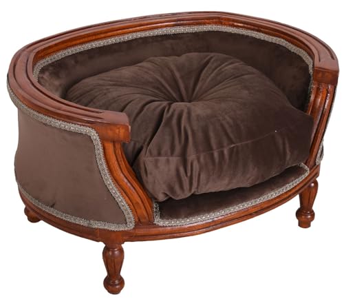 Hundebett Barock Hundesofa mit Kissen Hundekorb Katzenbett Hundekissen Samt Braun 70 cm cat701g70 Palazzo Exklusiv von PALAZZO INT