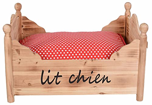 Hundebett für Mops & Bully Polka Dots rotes Kissen Holz Vintage HMB089 Palazzo Exklusiv von PALAZZO INT