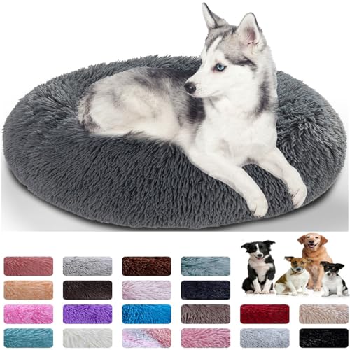 PAMEENCOS Beruhigendes Hundebett Flauschiges Plüsch-Katzenbett Für Große Mittelgroße Und Kleine Hunde Waschbar Anti-Angst-Hundebett Kleines Katzenbett Für Katzen Im Innenbereich (100cm,Dark Brown) von PAMEENCOS