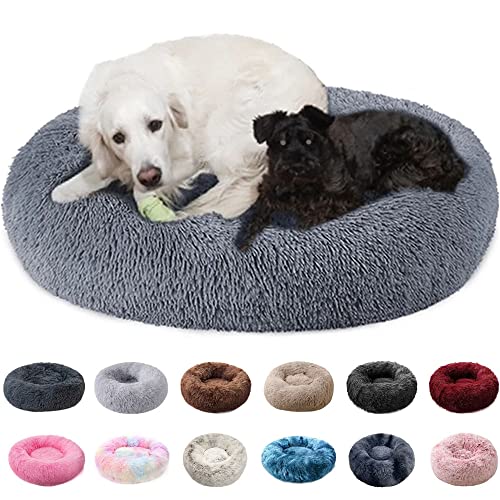 PAMEENCOS Fluffy Hug Hundebett Plüsch Hundedecke Sofa Sofaschutz Hund Hundekissen Donut Kuscheliges Hundekorb Für Mittelgroße Hunde (Diameter 100cm,Blue) von PAMEENCOS