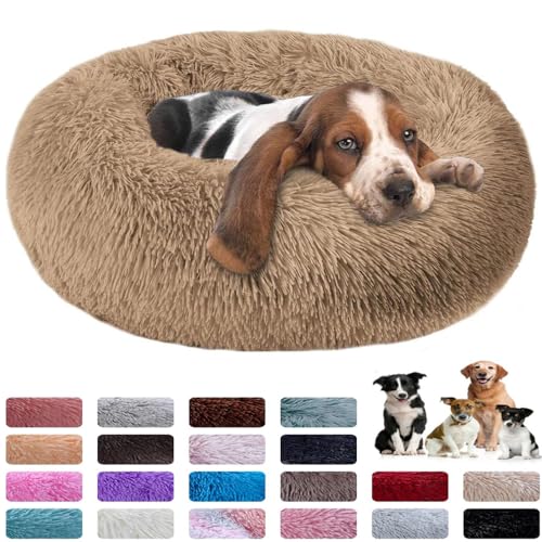 PAMEENCOS Hundebett Flauschig Katzenbett Donut Kissen Waschbar Herausnehmbar, Langer Plüsch Hundesofa Für Kleine Mittelgroße & Große Hunde Katzen (100cm,Black) von PAMEENCOS