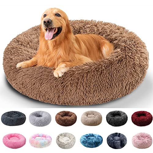 PAMEENCOS Hundebett Grosse Hunde Donut Hundekorb Für Große Hunde Hundekissen Flauschig Rund Kuschelbett Waschbar (Diameter 100cm,Blue) von PAMEENCOS