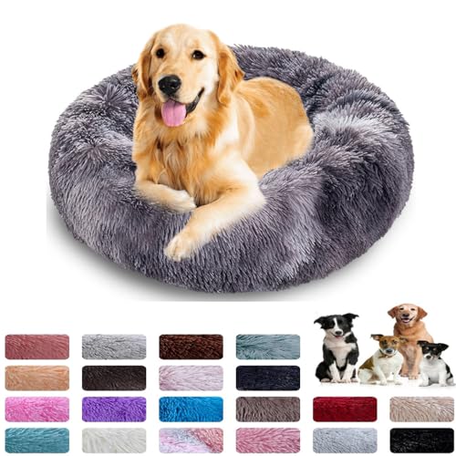 PAMEENCOS Hundebett Rund Katzenbett Flauschig Donut Kuscheliges Hundekissen Waschbar Ultra Weicher Plüsch Haustierbett Für Kleine, Mittelgroße Und Große Hunde Katzen (100cm,B) von PAMEENCOS