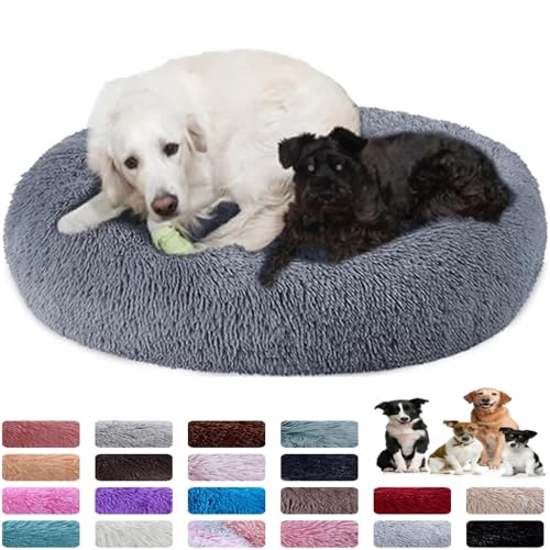 PAMEENCOS Hundebett Rund Katzenbett Hundekissen Flauschig Katzenkissen Weich Katzenkorb Donut Plüsch Hundebett Für Kleine Und Mittelgroße Hunde Katzen (100cm,Light Gray) von PAMEENCOS