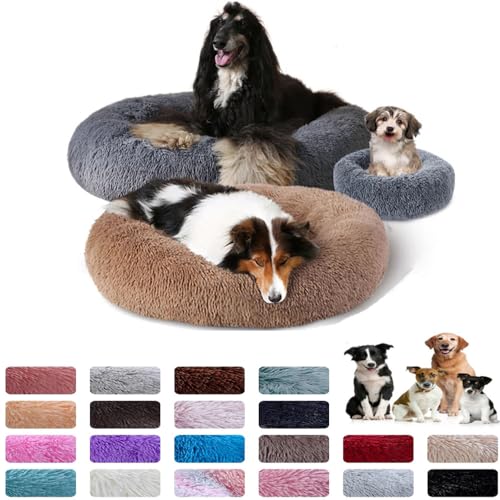 PAMEENCOS Hundebett Rund Katzenbett Hundekissen Flauschig Katzenkissen Weich Katzenkorb Donut Plüsch Hundebett Für Kleine Und Mittelgroße Hunde Katzen (Diameter 50cm,Green) von PAMEENCOS