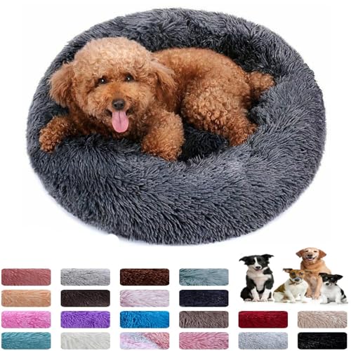 PAMEENCOS Hundebett Waschbar Flauschig, rutschfest Anti-Angst Hundekorb Weich Bequem Rosensamt Haustierbett Für Kleine Hunde Und Katzen (100cm,Apricot) von PAMEENCOS