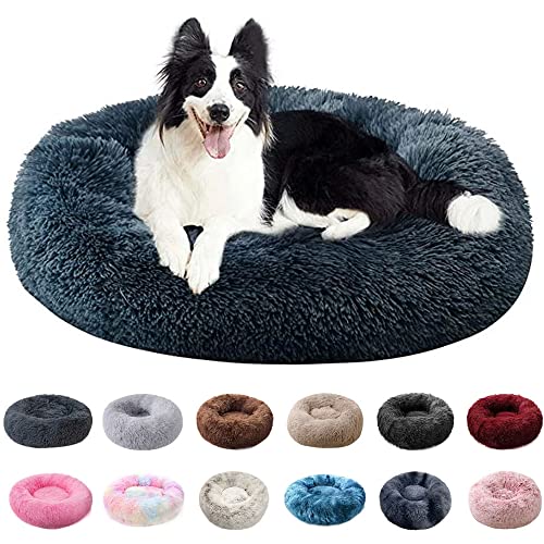 PAMEENCOS Katzenbett Donut Plüsch Haustierbett Für Katzen Und Hunde Rundes Warme Weiche Bequeme Hundehütte Hundesofa (Diameter 60cm,Black) von PAMEENCOS