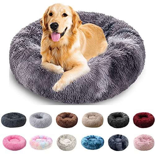 PAMEENCOS Weiches Flausching Hundebett Und Katzenbett,Kompressionswiderstand Waschbar Donut Haustierbett,für Kleine Bis Mittelgro ß E Hunde Und Katzen (Diameter 100cm,Dark Coffee) von PAMEENCOS