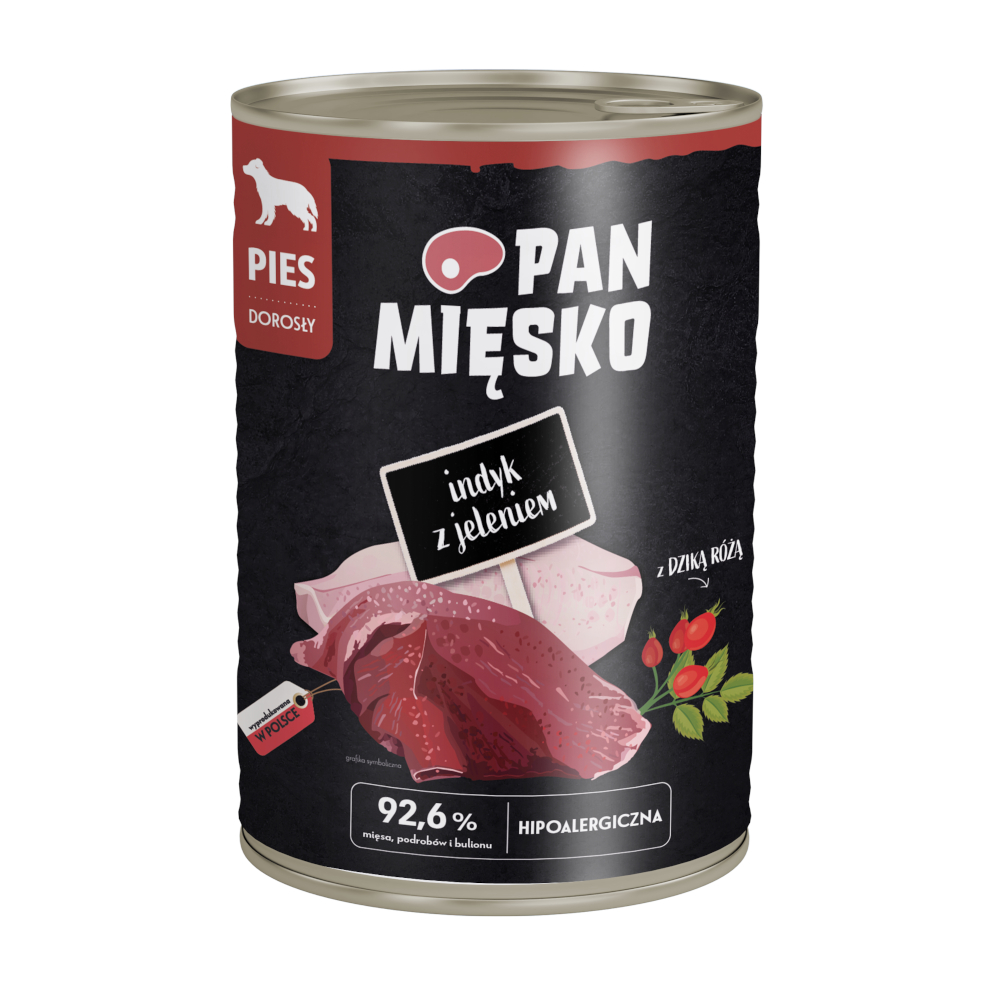 Pan Mięsko Dog 12 x 400 g - Truthahn mit Hirsch von PAN MIĘSKO